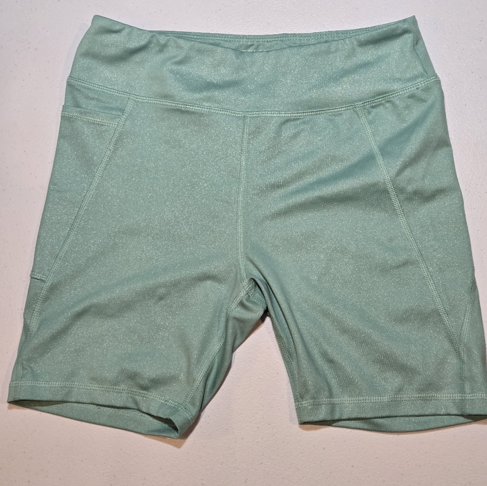 Girls XL Tek Gear Mint Green Shimmer Active Tank Bra And Bike Shorts Set - Picture 6 of 12